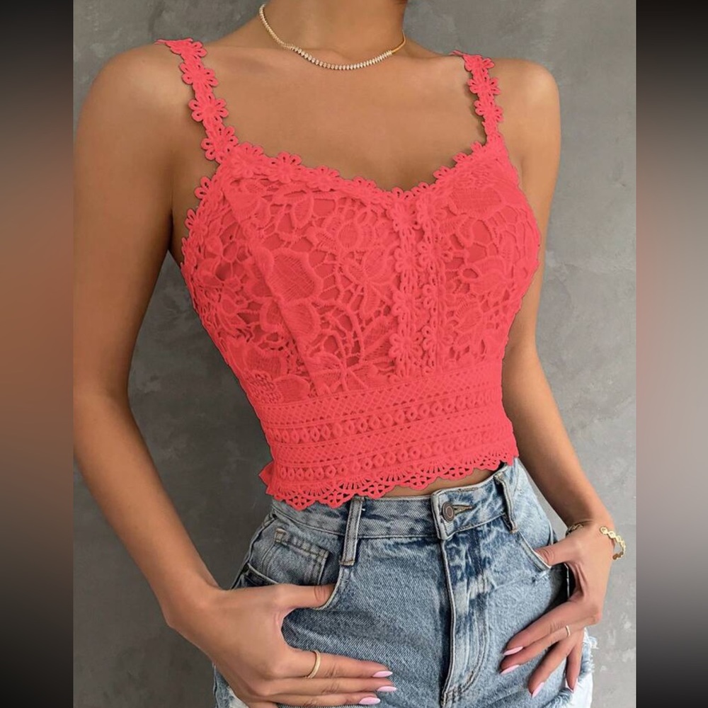 Boho floral embroidered lace cami crop top - Picture 14 of 15